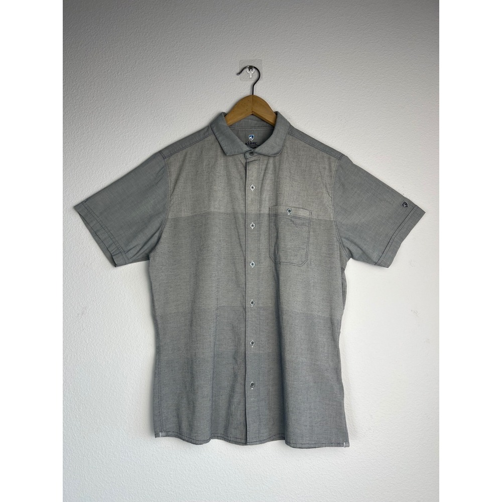 KÜHL Mens Tencel Blend Button Up Ombre Short Sleeve Shirt M Grey Gorpcore 7348